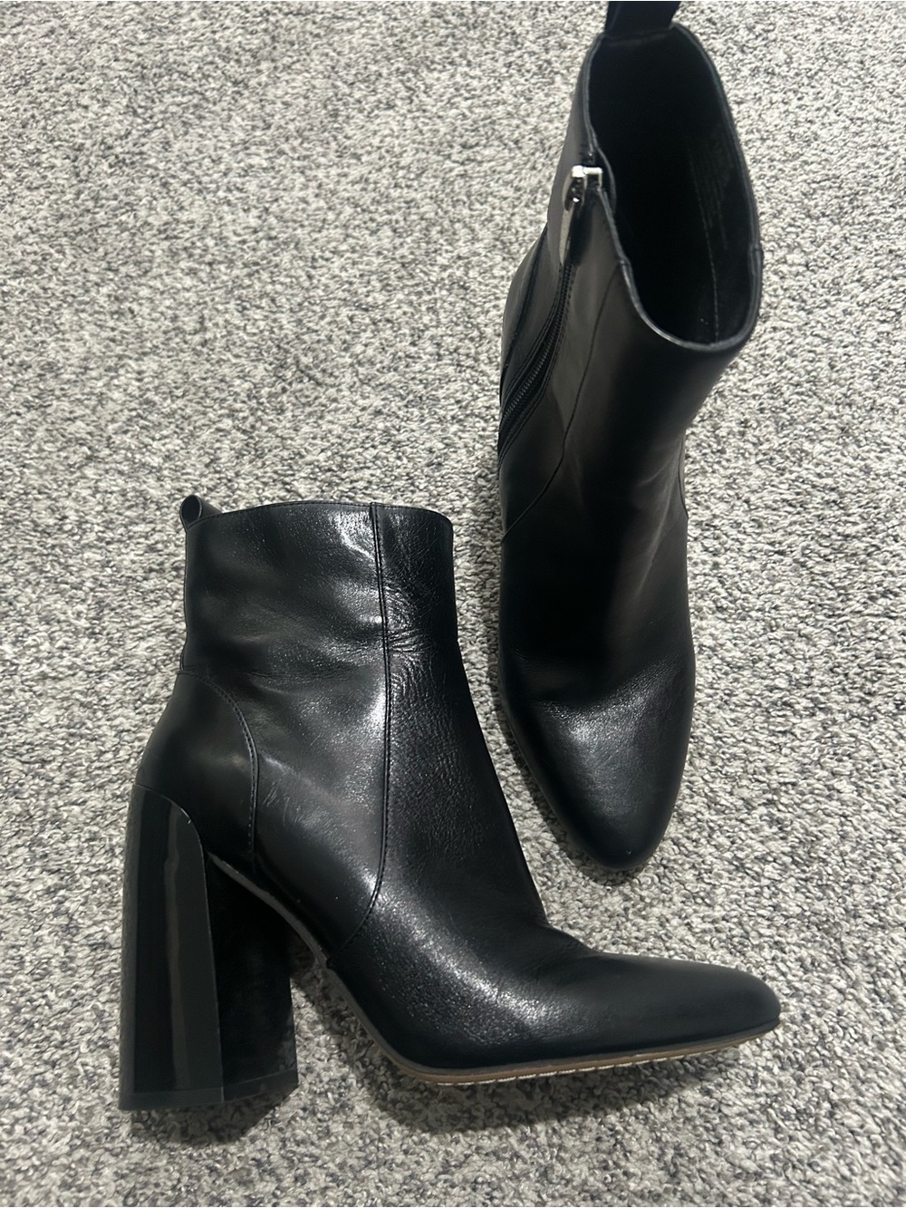 Vince Camuto Black Pointed-Toe Block Heel Ankle Boots